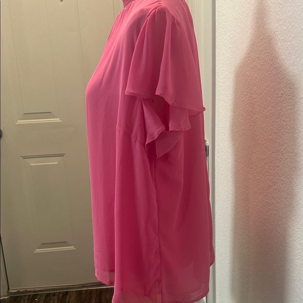 1. State Hot Pink Mock Neck Keyhole Ruffle Sleeve Blouse - Picture 8 of 12